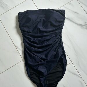 Women’s J Crew Strapless Ruched Swimsuit, Navy Color, Size 10, NWT